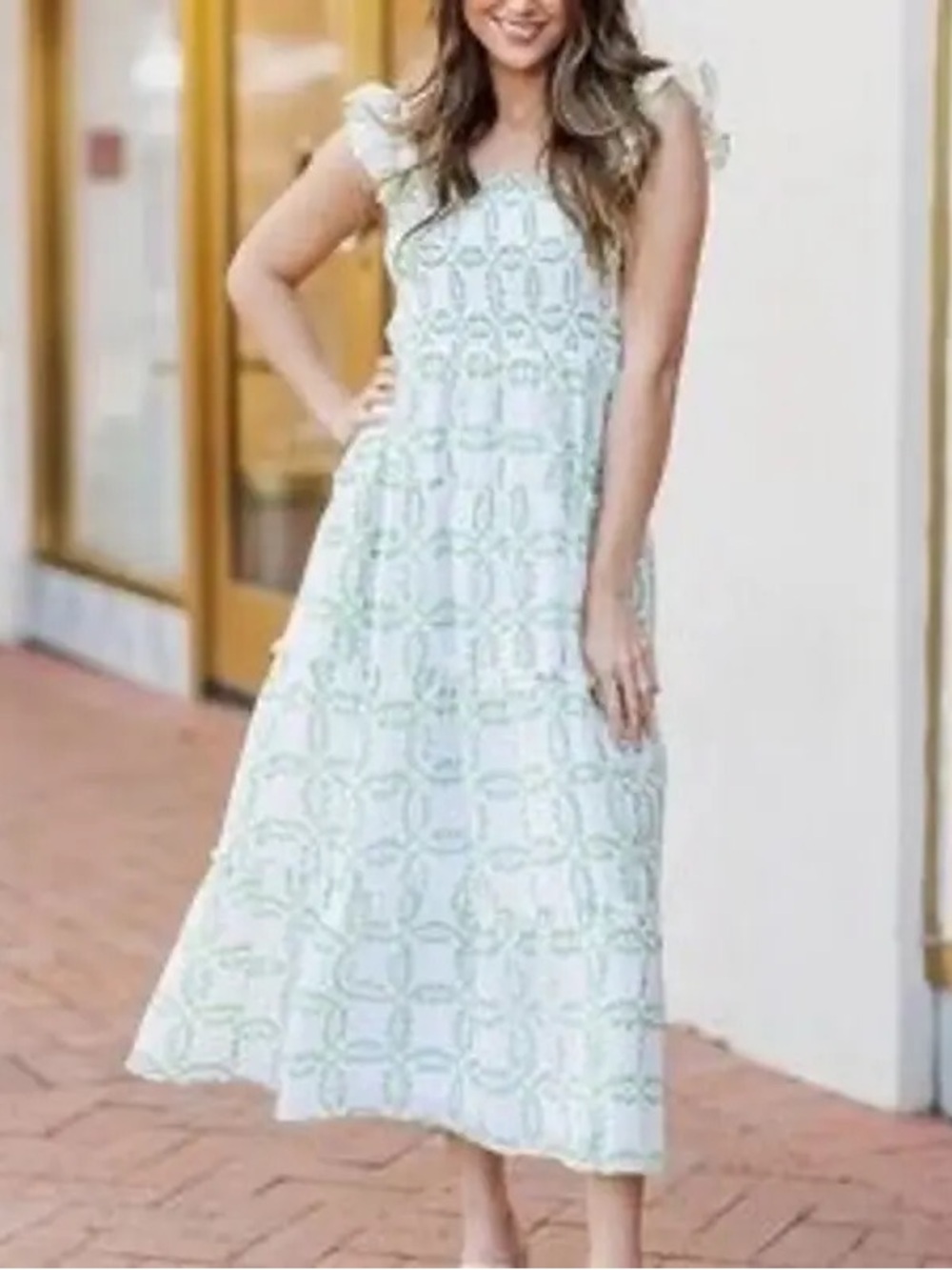 J. Marie Sleeveless Midi Dress in Mint Pattern M